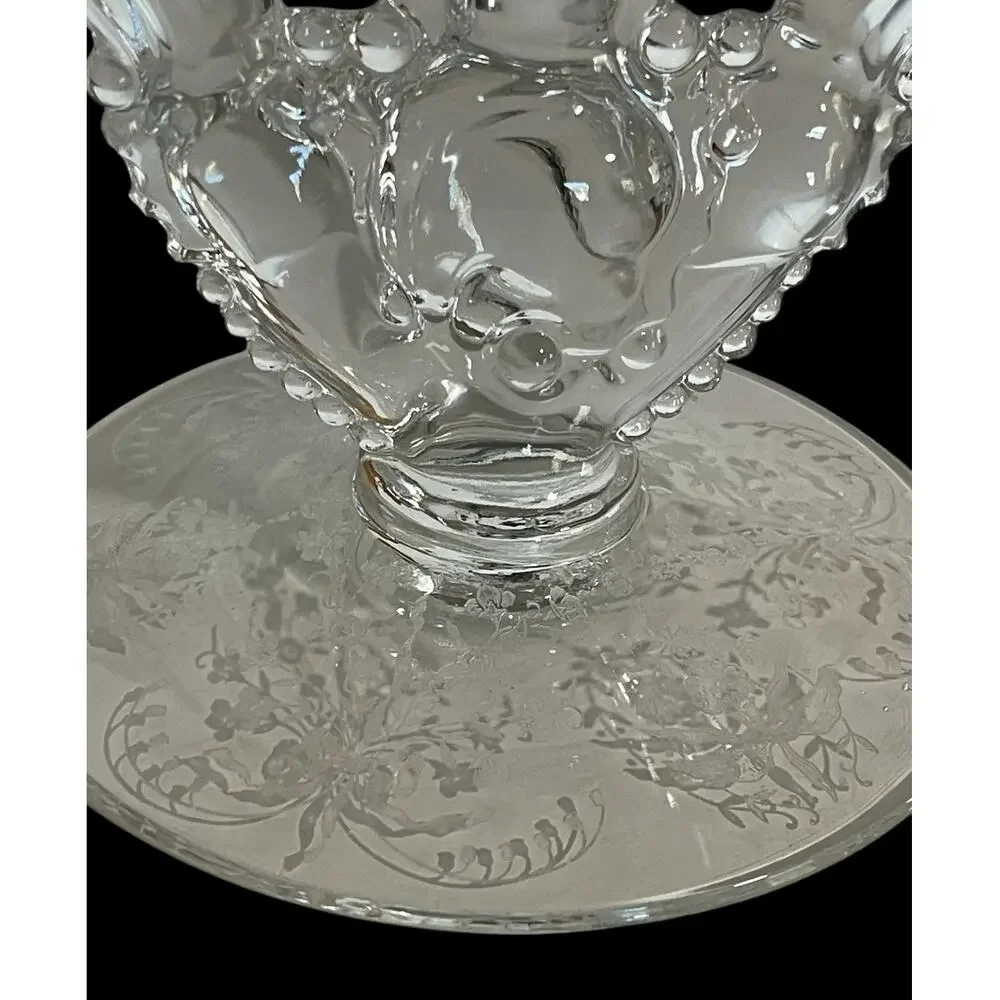 Vintage HEISEY Eternal Orchid Pattern Etched Crystal Double Light Candleholder